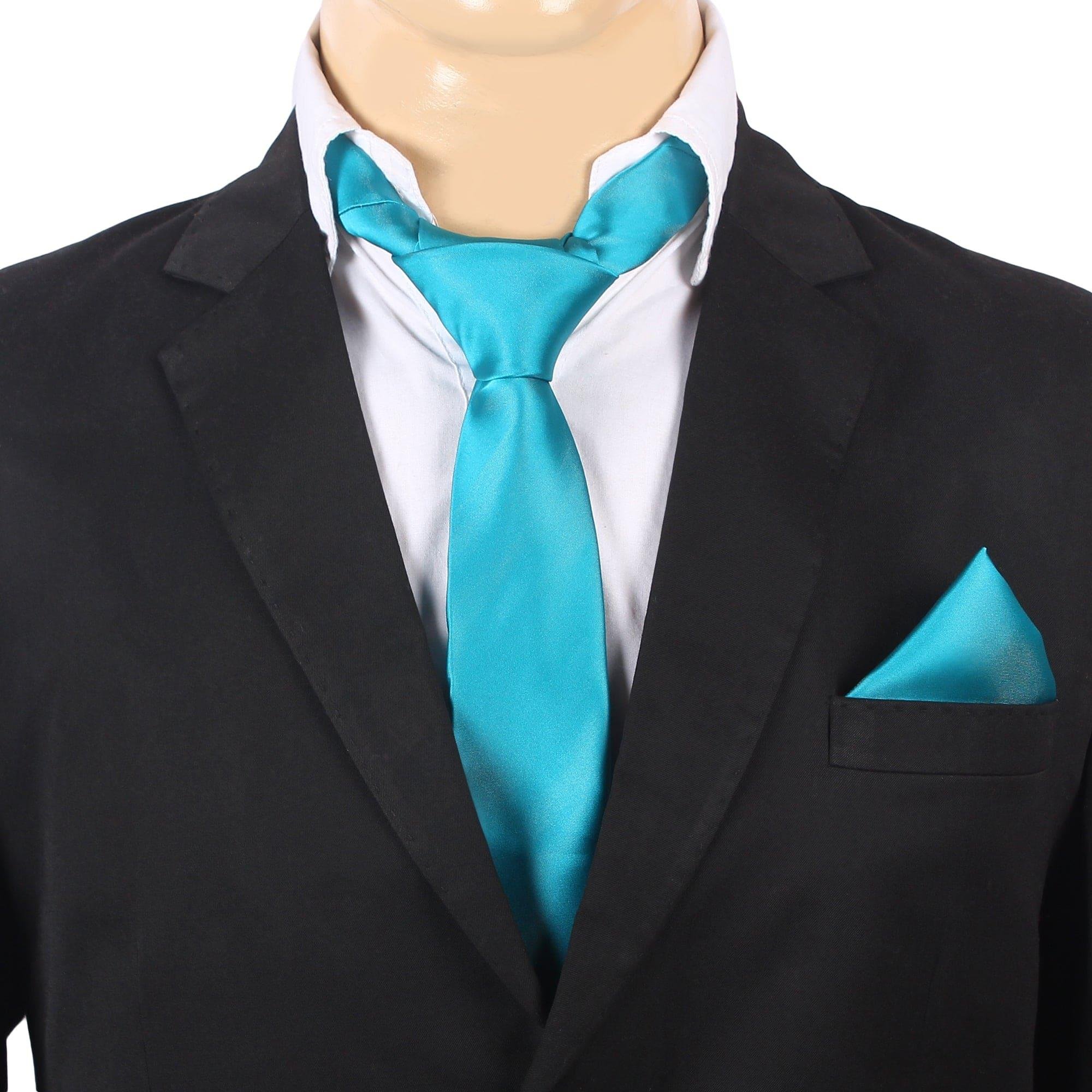Cyan Solid Silk Necktie with Jacquard Pattern Woven Wool Material for Gifts in a Luxury Gift Box