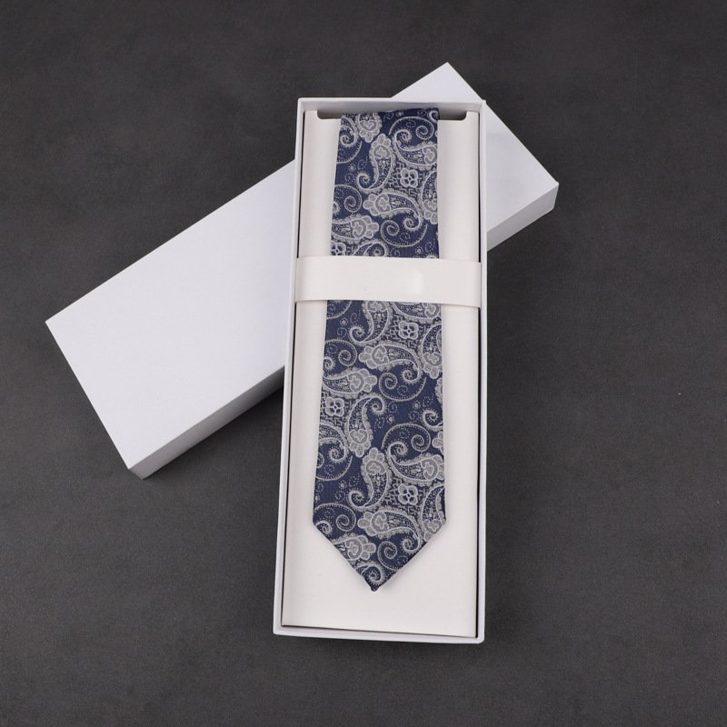 Wholesale New Design 8CM Fashion Ready Made Blue White Stripe Necktie with Tie Label