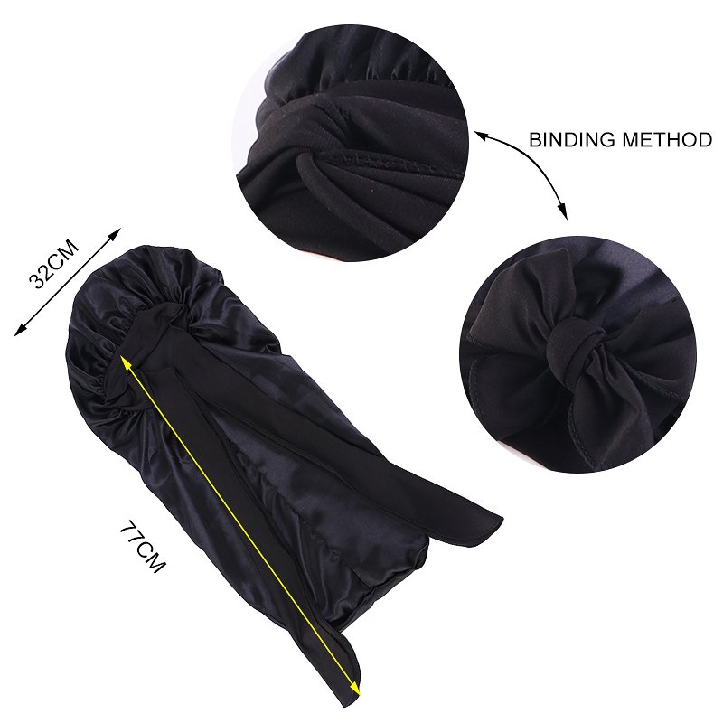 Free Logo Braid Bonnets and Satin Hair Wraps Custom Satin Dreadlock Long Bonnet With Thick Elastic Melt Band Bonnets