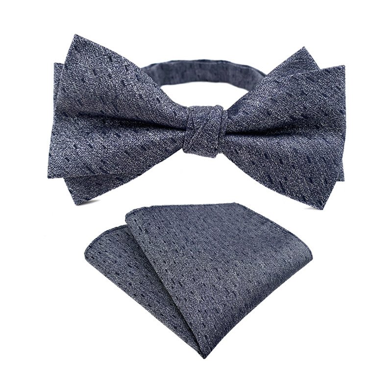 2024 High Quality 2 Pieces Mens Polyester Colorful Plain Pocket Square and Bow Tie Set