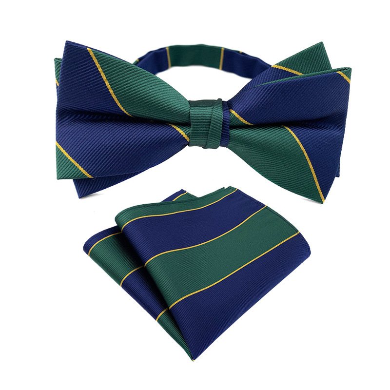 2024 High Quality 2 Pieces Mens Polyester Colorful Plain Pocket Square and Bow Tie Set