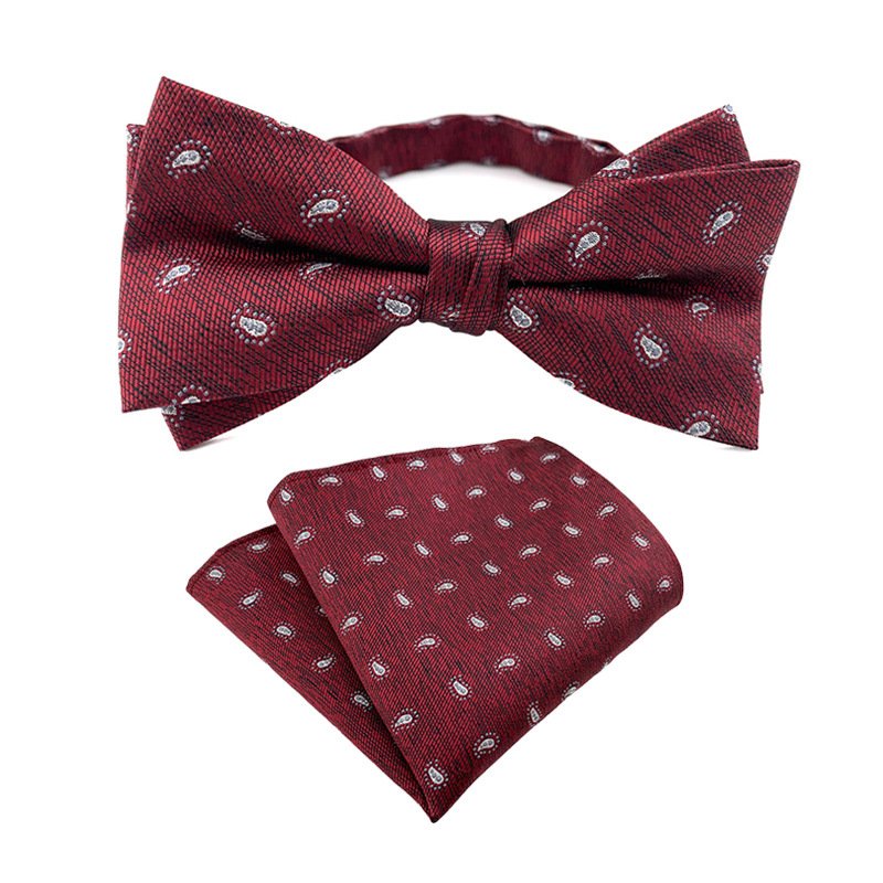 2024 High Quality 2 Pieces Mens Polyester Colorful Plain Pocket Square and Bow Tie Set