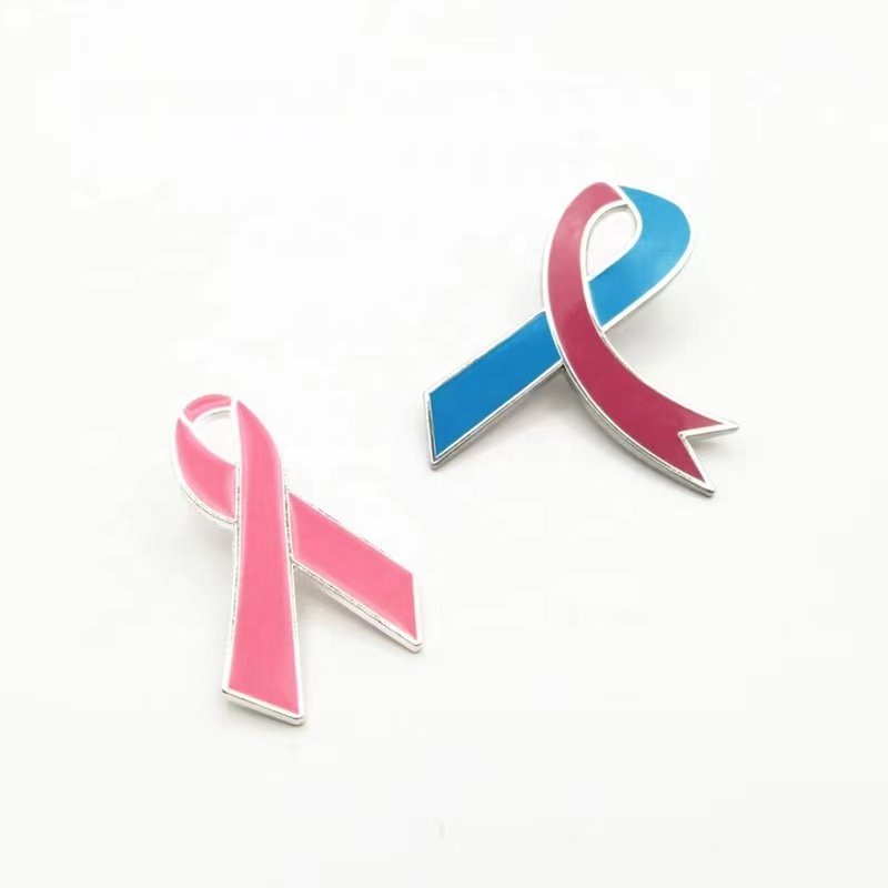 Wholesale Bronze Metal Enamel Pin Badge Anti-Breast Cancer & AIDS Awareness Pink Love Ribbon Brooch Plated Technique Souvenirs
