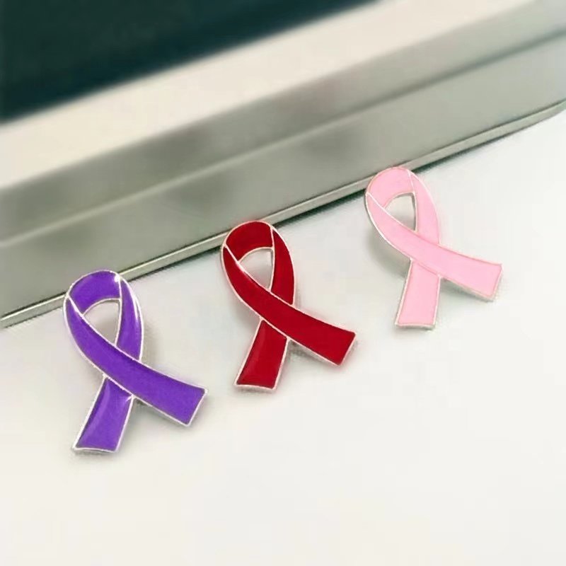 Wholesale Bronze Metal Enamel Pin Badge Anti-Breast Cancer & AIDS Awareness Pink Love Ribbon Brooch Plated Technique Souvenirs