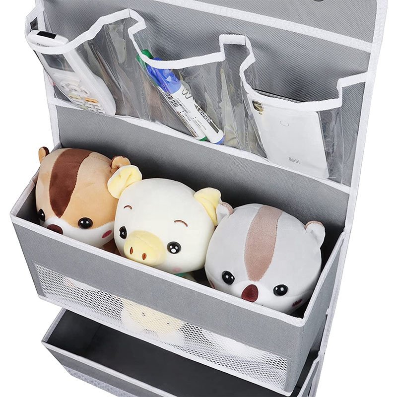 Nursery Closet Cabinet Baby Storage Door Hanging Organizer with 4 Large Pockets and 3 Small PVC Pockets for Cosmetics