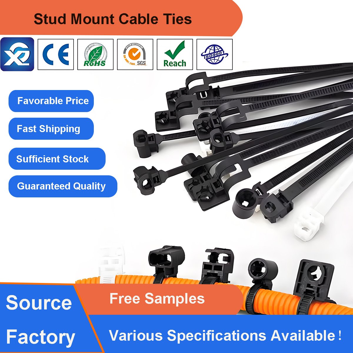 Weld Stud Mount Cable Ties and Mountable Head Nylon Zip Ties Suitable for Assembly Bolts