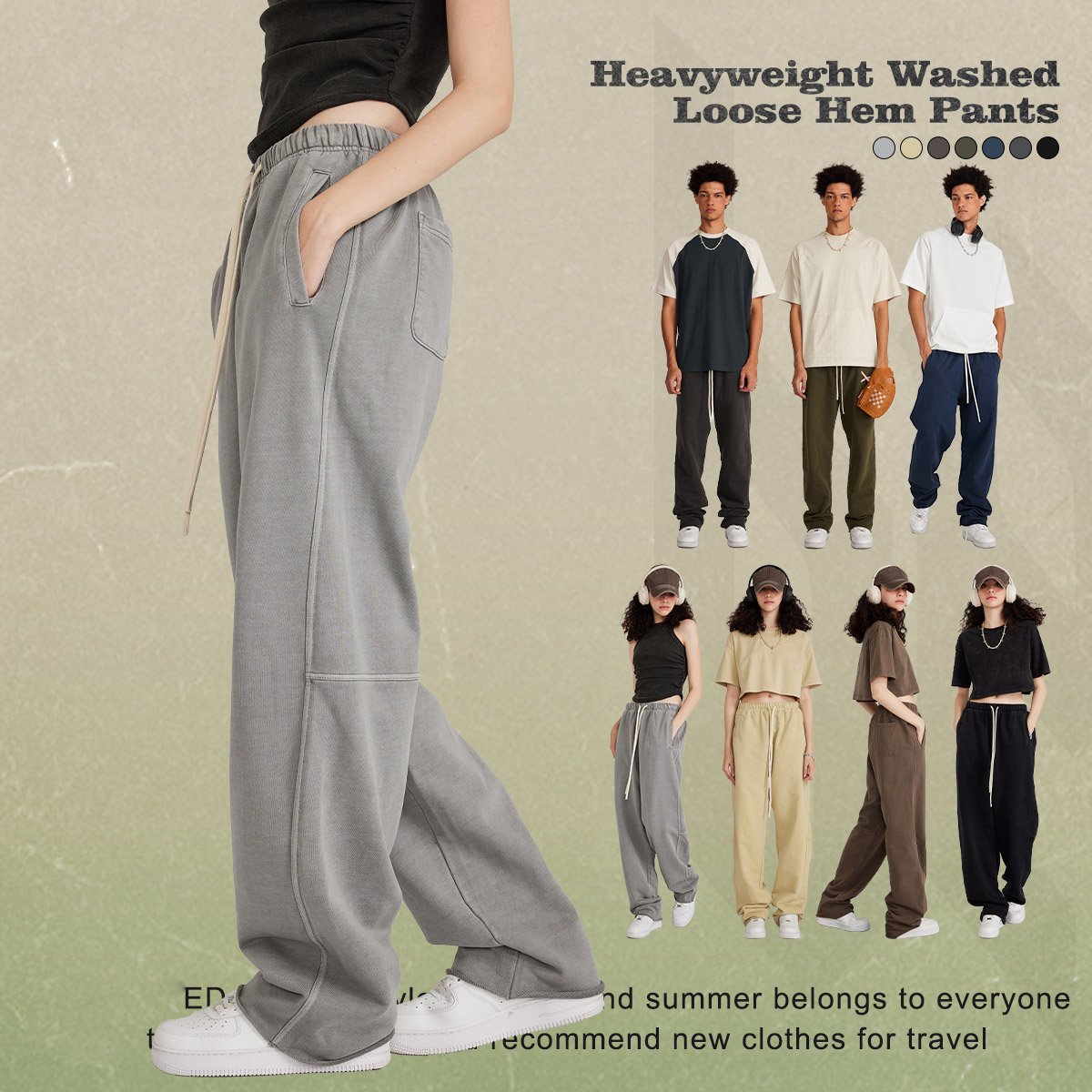 380 GSM Summer thin leisure men straight sports men drawstring loose sports pants 100% Cotton jogging pants