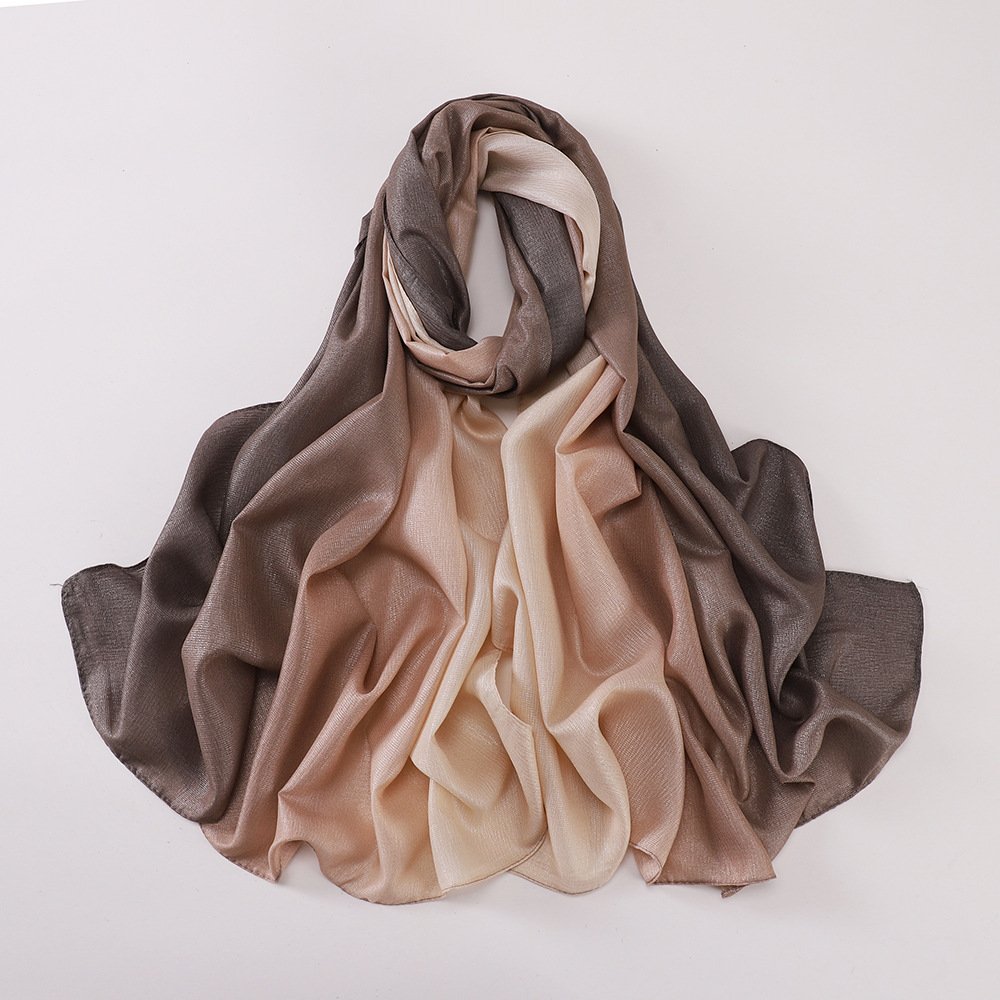 2024 Wholesale Malaysia Two-color Gradient Shawl Headscarf Muslim Women Hijab Scarf Voile Shiny Silk Ombre Hijab