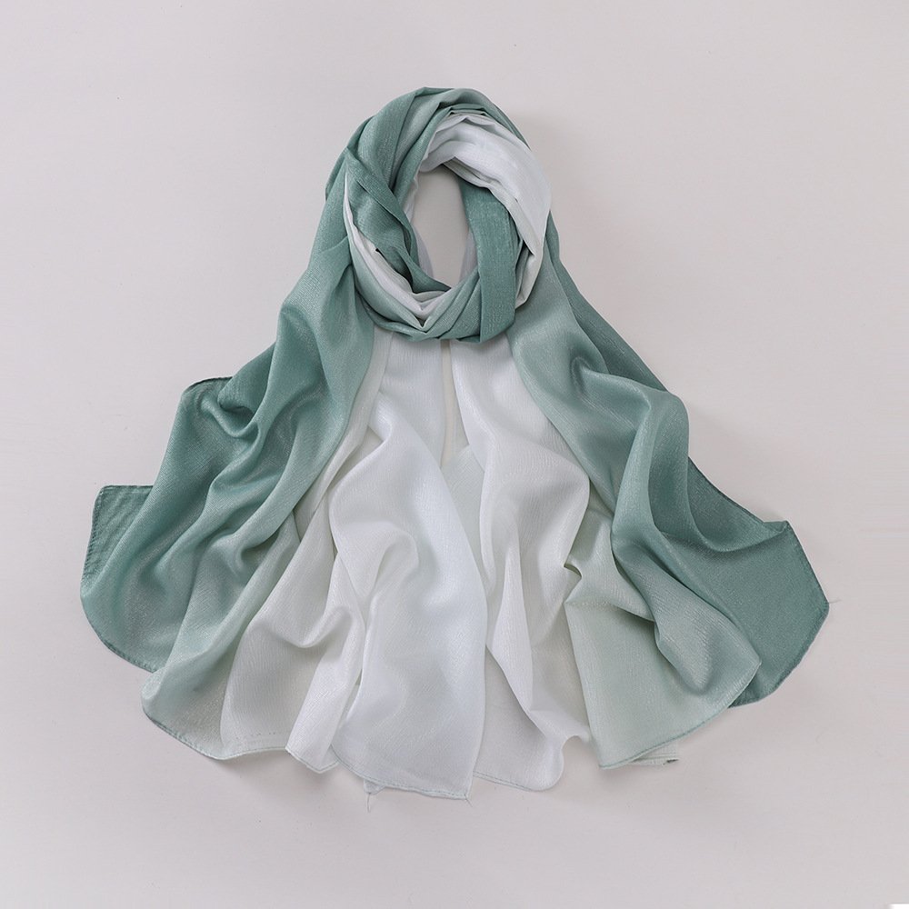 2024 Wholesale Malaysia Two-color Gradient Shawl Headscarf Muslim Women Hijab Scarf Voile Shiny Silk Ombre Hijab