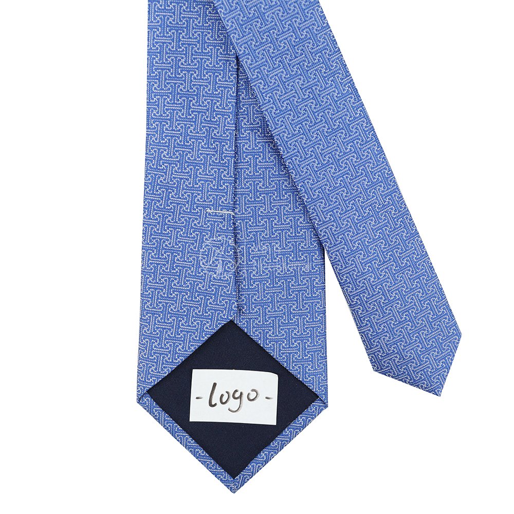 Personalized Blue Shades Geometric Logo Pattern Necktie Business Custom Silk Woven Ties for Man
