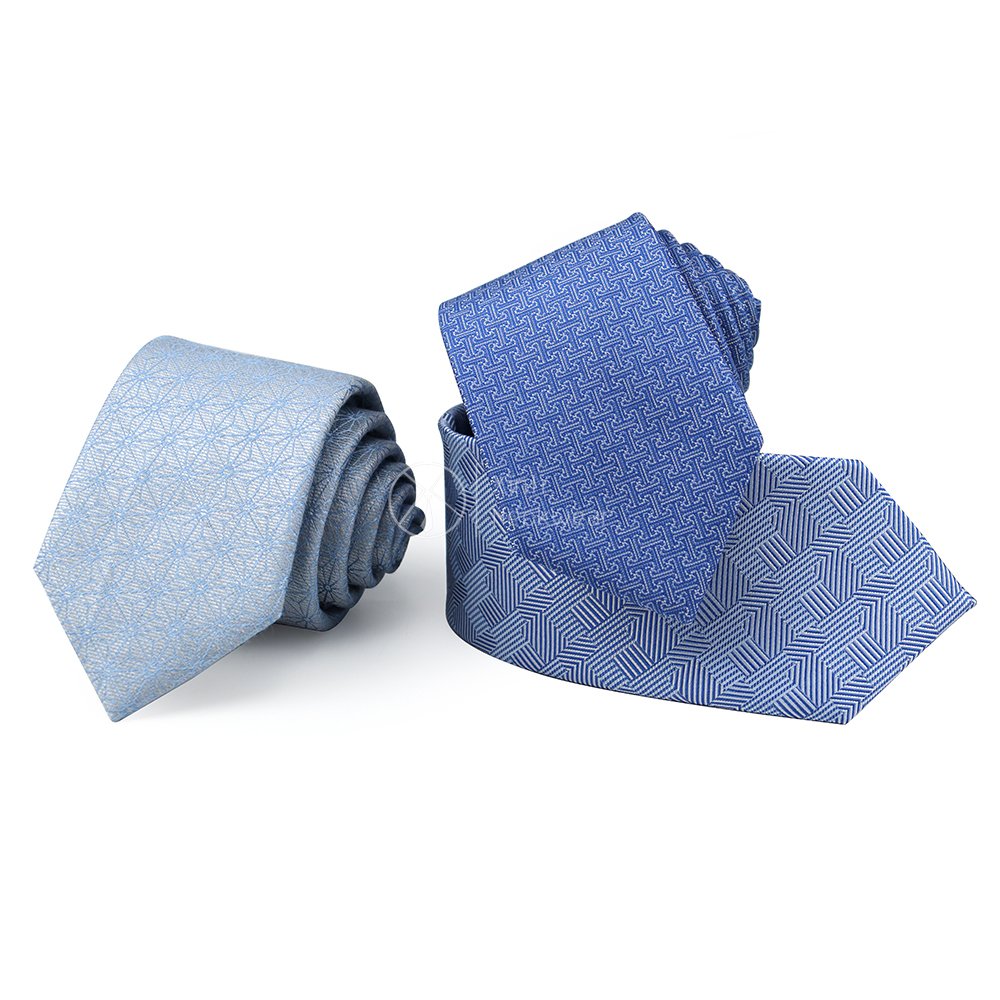 Personalized Blue Shades Geometric Logo Pattern Necktie Business Custom Silk Woven Ties for Man