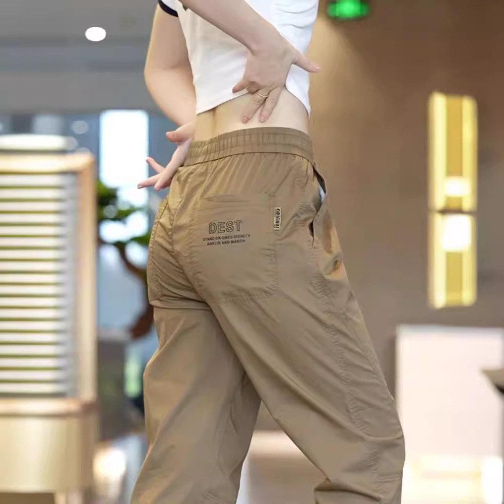 Summer thin ice silk casual pants men's fashion brand trend sports business Korean version of pants men's pants