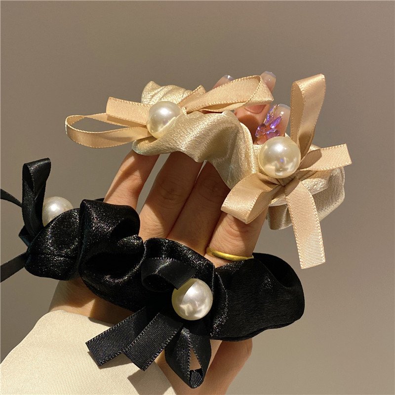 Wholesale Simple Fashion Hair Ties Pleated Pearl Large Bowel Scrunchies Temperament All-matched Elastic Hair Bands accessories