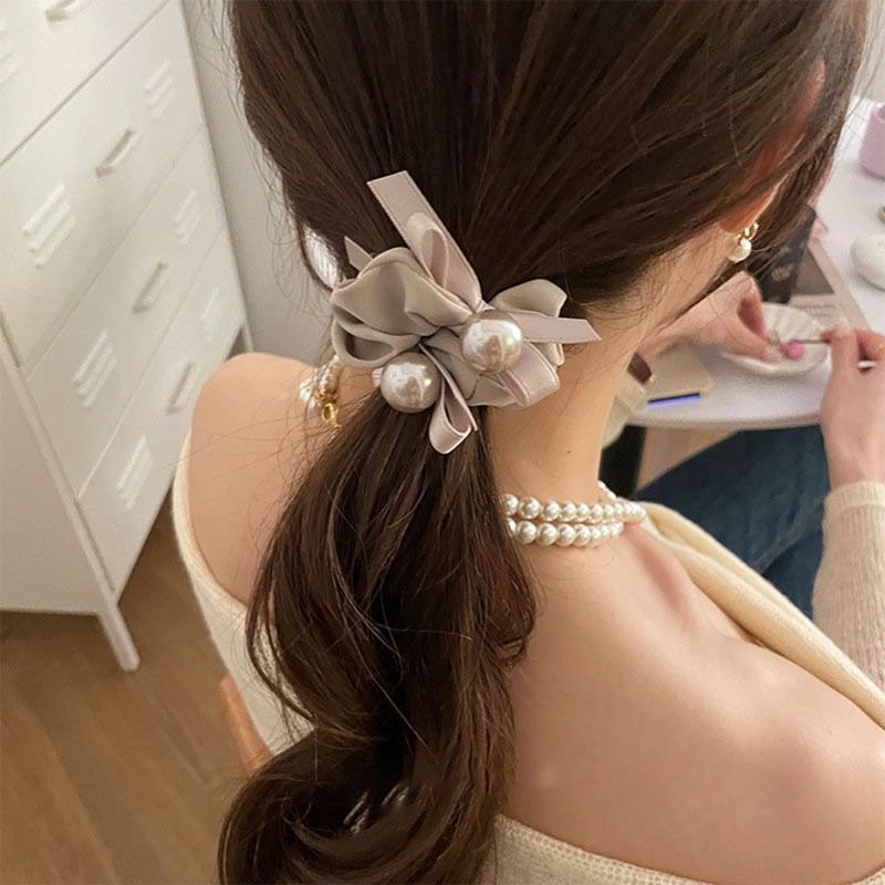 Wholesale Simple Fashion Hair Ties Pleated Pearl Large Bowel Scrunchies Temperament All-matched Elastic Hair Bands accessories