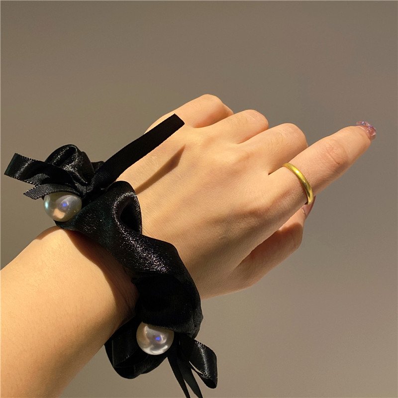 Wholesale Simple Fashion Hair Ties Pleated Pearl Large Bowel Scrunchies Temperament All-matched Elastic Hair Bands accessories