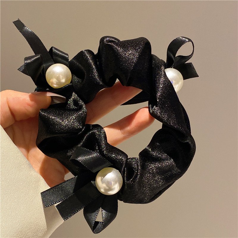 Wholesale Simple Fashion Hair Ties Pleated Pearl Large Bowel Scrunchies Temperament All-matched Elastic Hair Bands accessories