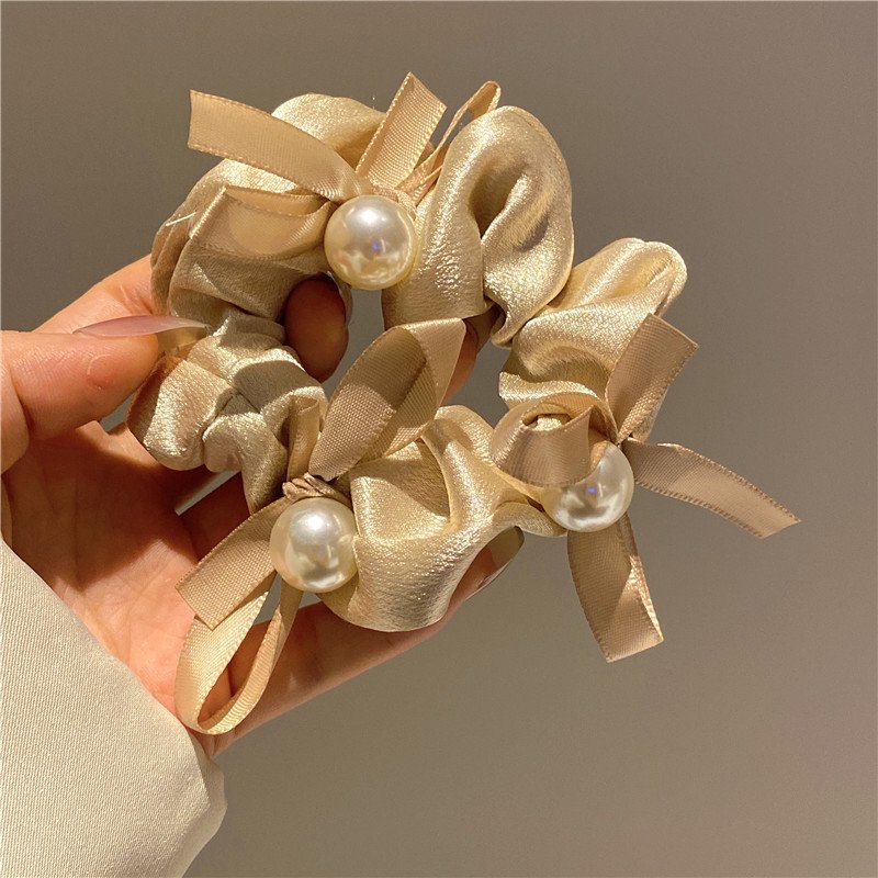 Wholesale Simple Fashion Hair Ties Pleated Pearl Large Bowel Scrunchies Temperament All-matched Elastic Hair Bands accessories