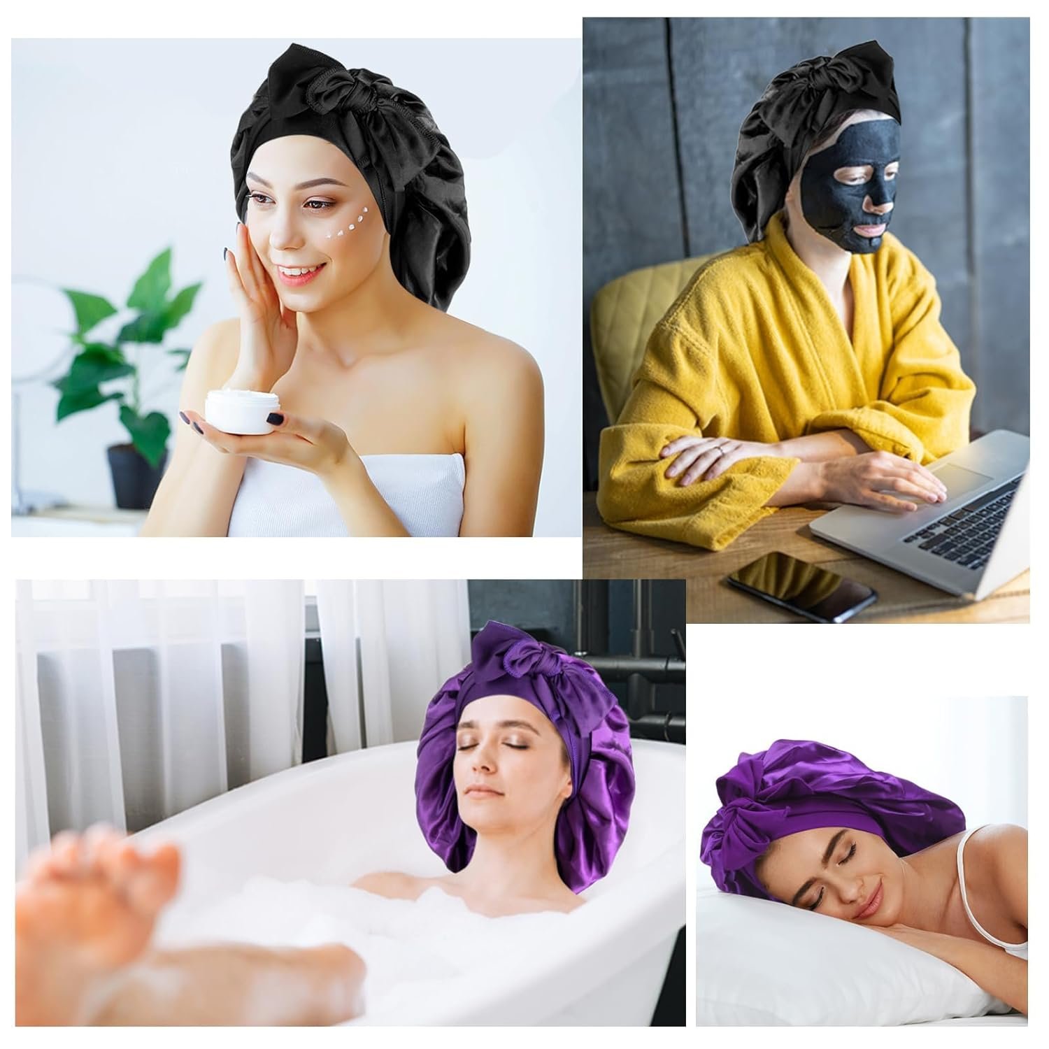 16 inch Satin Bonnet Silk Hair Bonnet with Adjustable Tie for Curly Hair Sleeping Cap Protects Natural Hair Prevents Frizz