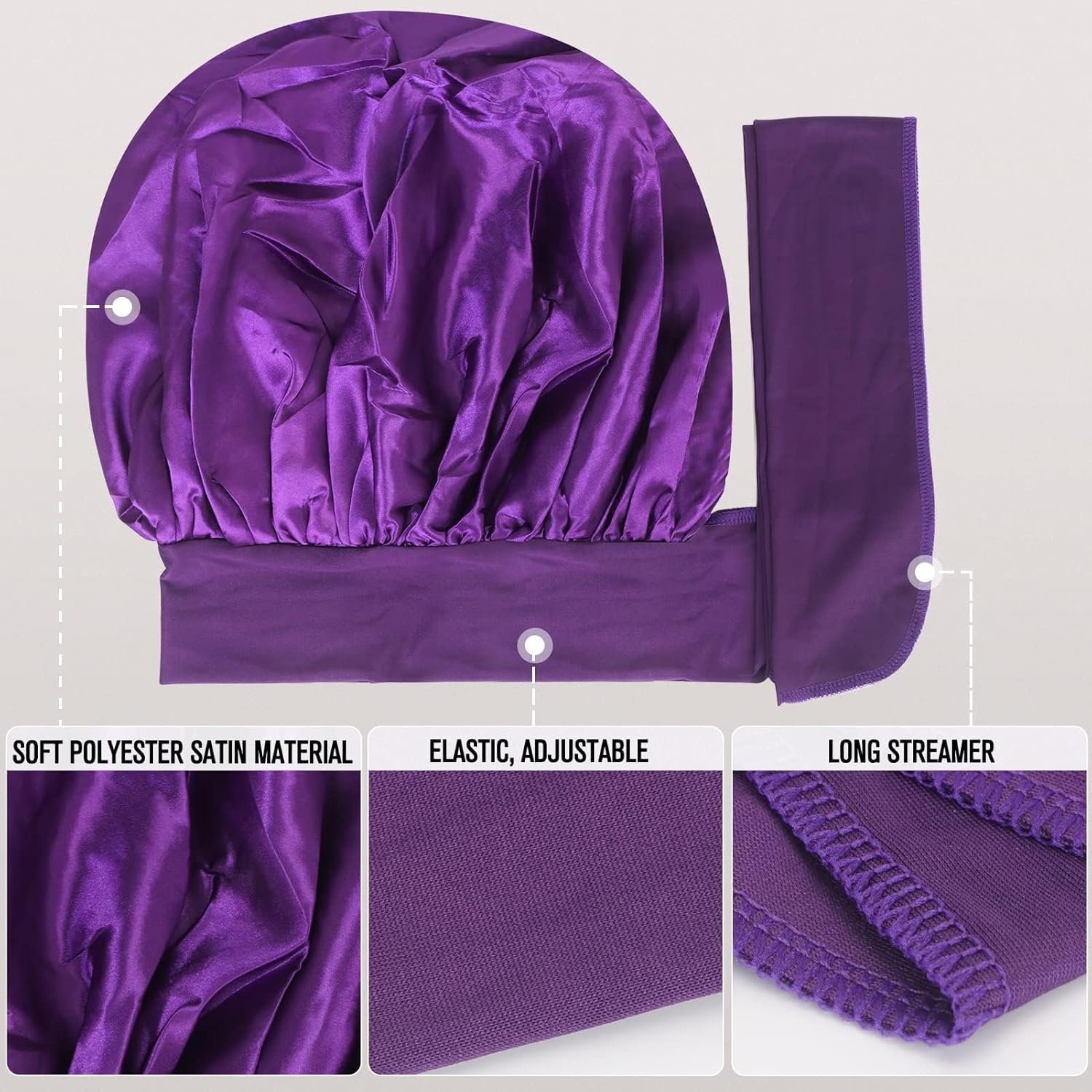 16 inch Satin Bonnet Silk Hair Bonnet with Adjustable Tie for Curly Hair Sleeping Cap Protects Natural Hair Prevents Frizz