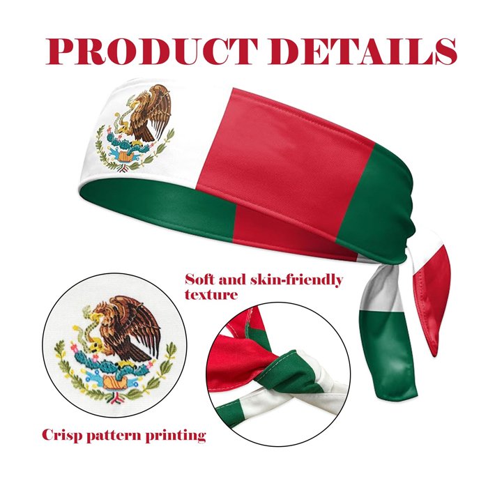 Cheap High Quality Design Personalized Logo Sublimation Sports Elastic Custom National Mexico Flag Tie Headband