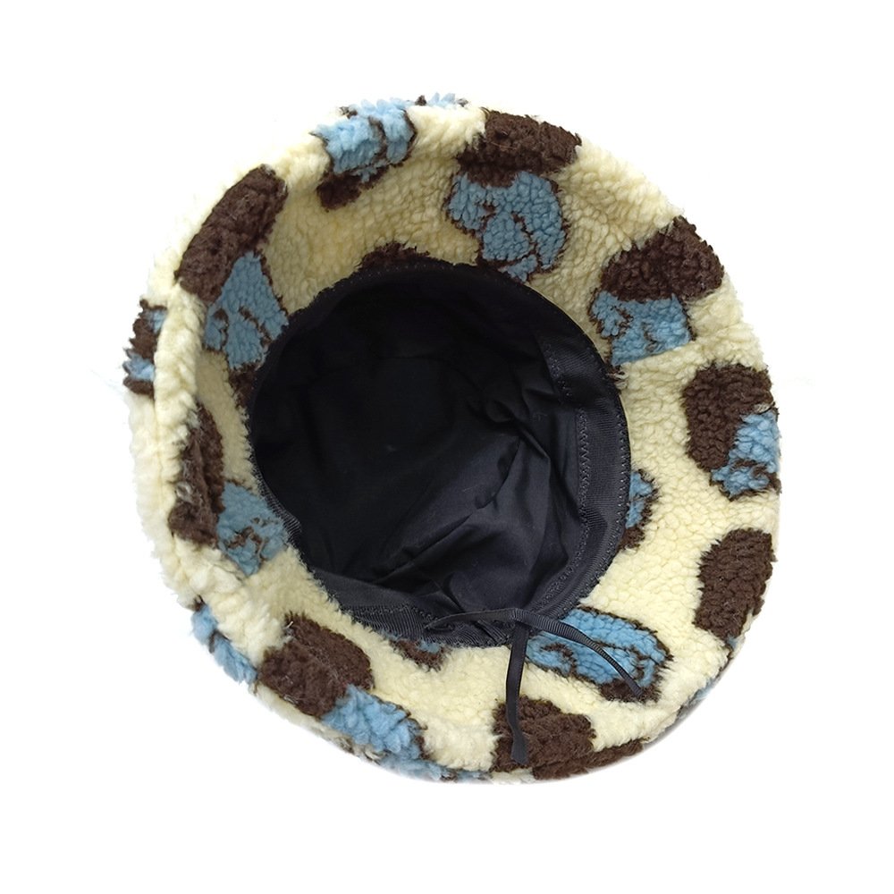 Winter Warm Faux Fur Bucket Hat Panama Cap Fashion Bowknot Cartoon Dog Fisherman Hat for Women Men