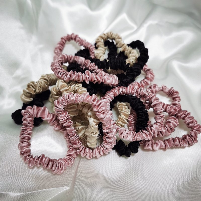 popular in Europe and worldwide selling little black small 1cm mini elastic 100% mulberry silk hair scrunchies