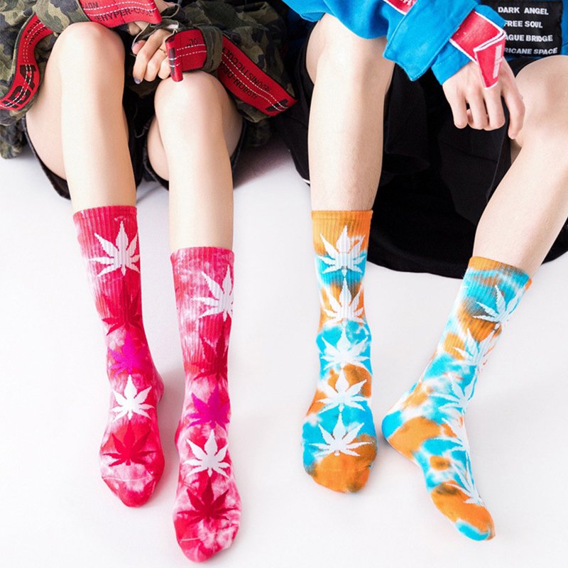 High Quality Bulk Unisex Tie Dye Socks Custom Logo Crew Funky Hip Hop Sports Mens Colorful Weed Tie Dye Socks