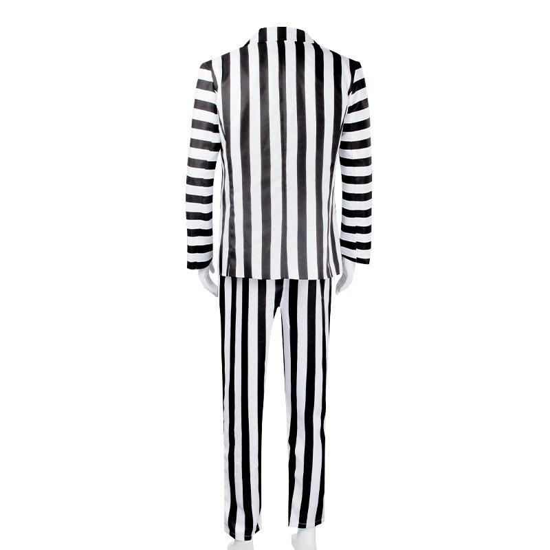 Men Anime Cosplay Black and White Stripe Costume Jacket Shirt Pant Set Halloween Suit