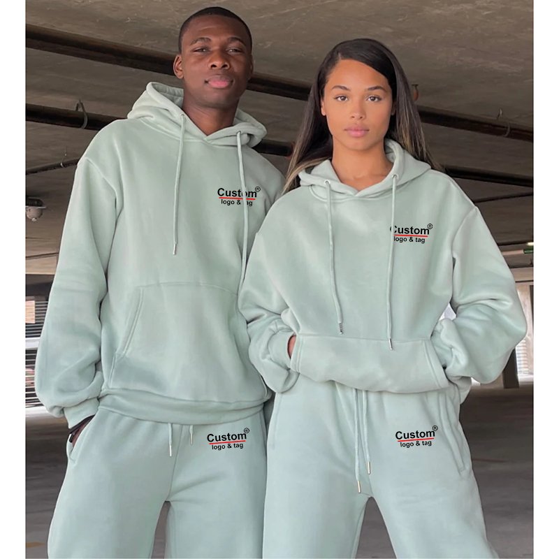 Custom Unisex Womens 2 Piece Outfit Lounge Hoodie Sweatsuit Sets Oversized Sweatshirt Baggy Fall Fashion Sweatpants with Pockets