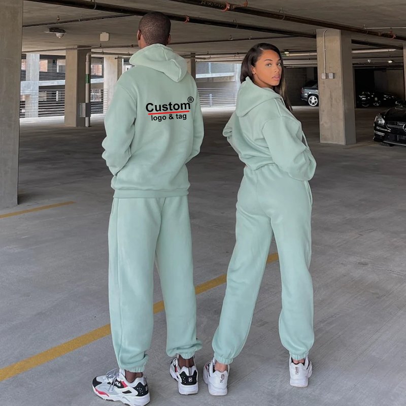Custom Unisex Womens 2 Piece Outfit Lounge Hoodie Sweatsuit Sets Oversized Sweatshirt Baggy Fall Fashion Sweatpants with Pockets