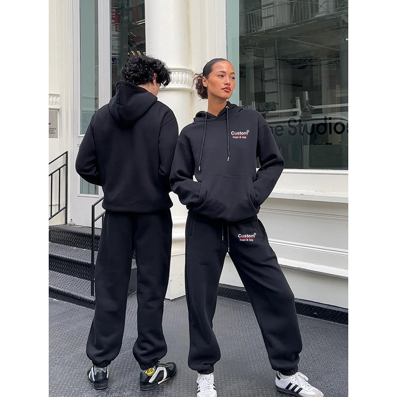 Custom Unisex Womens 2 Piece Outfit Lounge Hoodie Sweatsuit Sets Oversized Sweatshirt Baggy Fall Fashion Sweatpants with Pockets