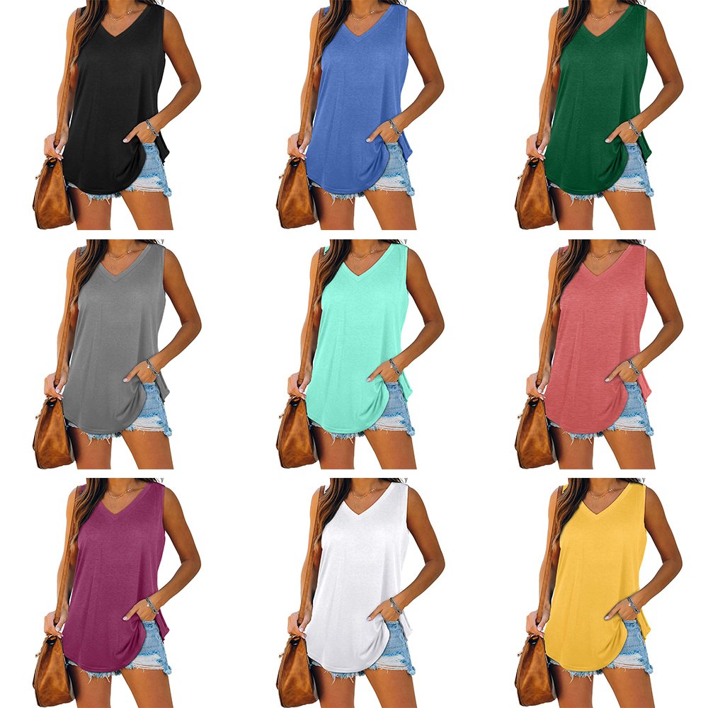 Wholesale Custom Women's Beach Comfortable Summer Sun-Protective Loose Sleeveless Mid Long White Shirts Lady V-neck Shirt Blouse