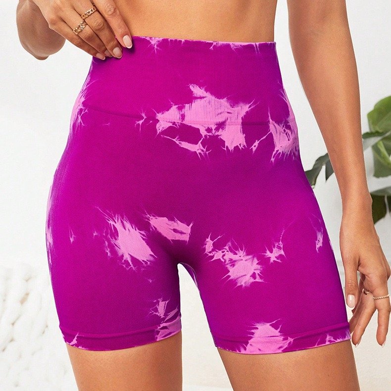 Wholesale Seamless Summer Booty Tie Dye Scrunch Sports Shorts for Women Elastic High Waist Push Up Yoga Gym Fitness Biker Shorts