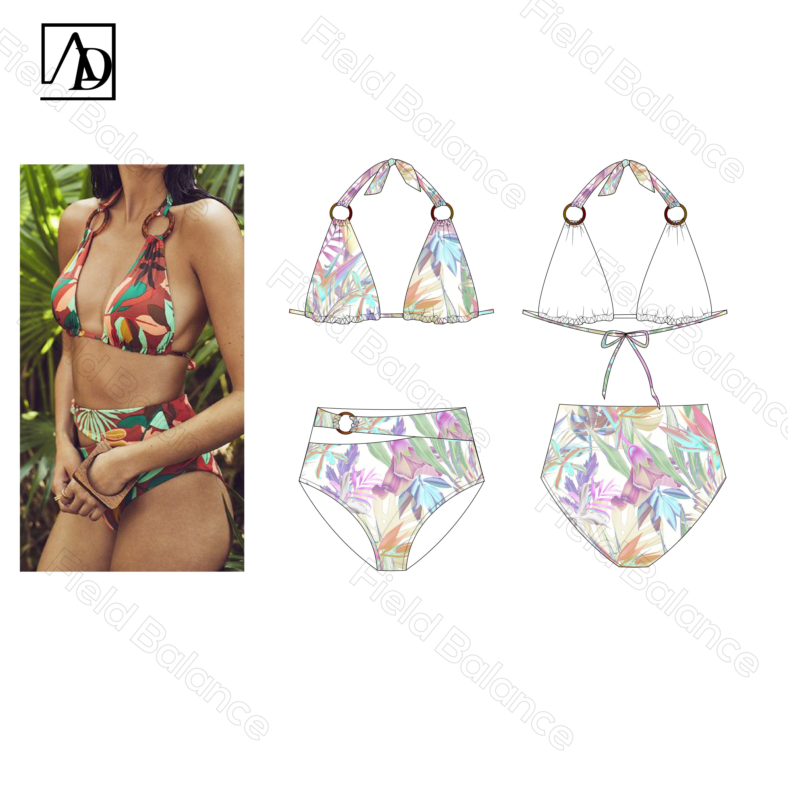 2024 fashion new factory custom printing one piece swim wear split sexy recycled bikini top high waist swimsuit bathing suits