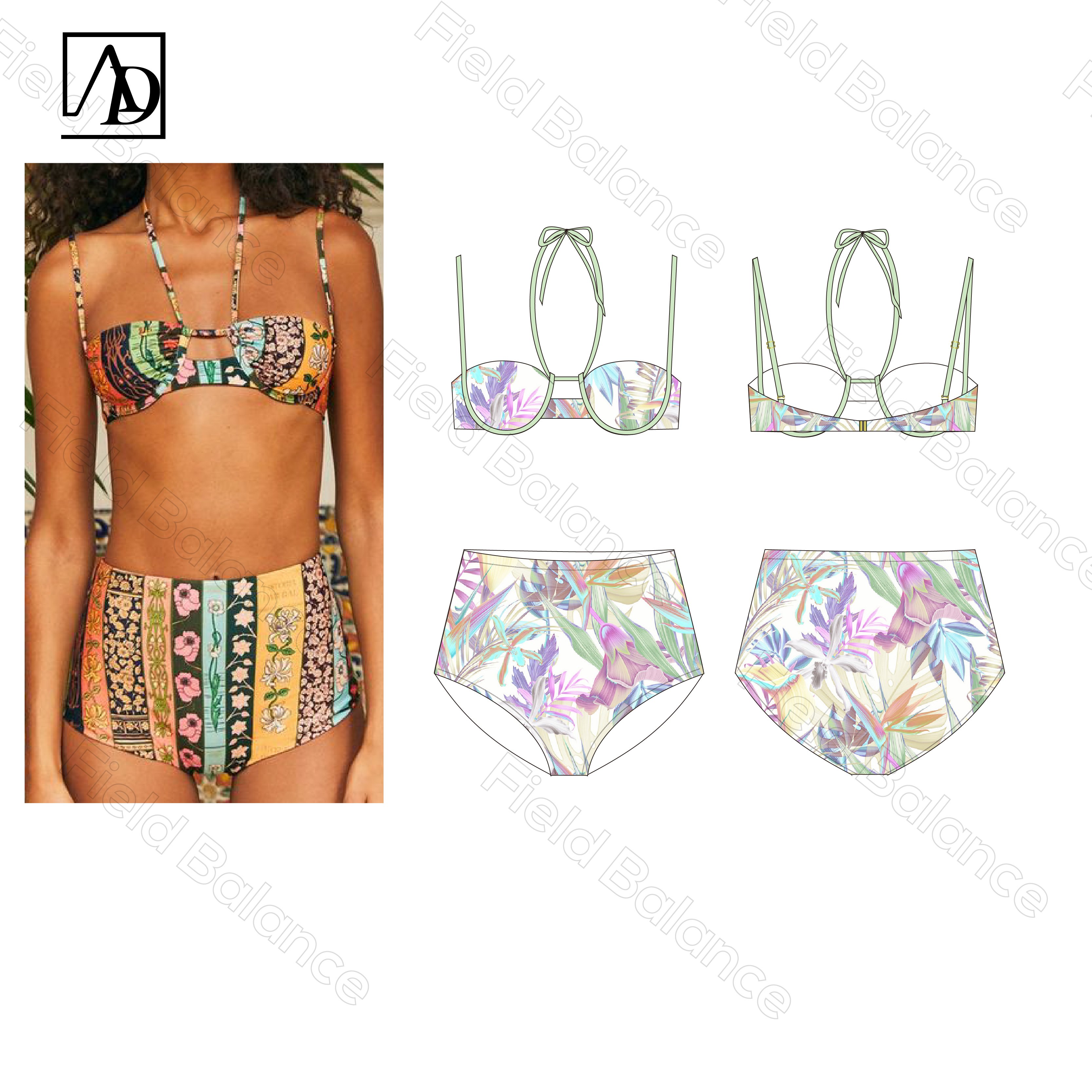 2024 fashion new factory custom printing one piece swim wear split sexy recycled bikini top high waist swimsuit bathing suits