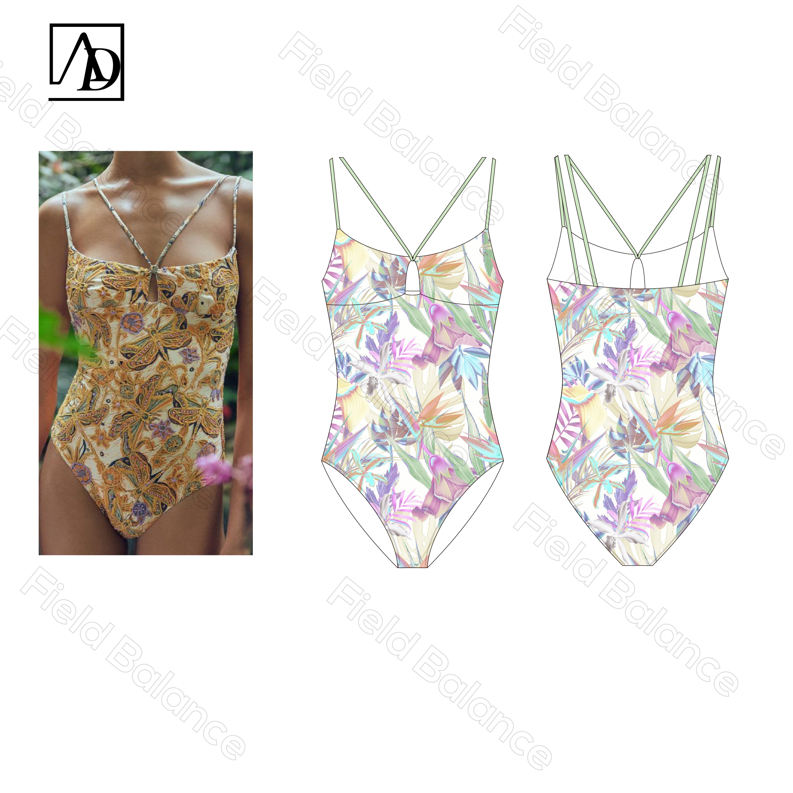 2024 fashion new factory custom printing one piece swim wear split sexy recycled bikini top high waist swimsuit bathing suits