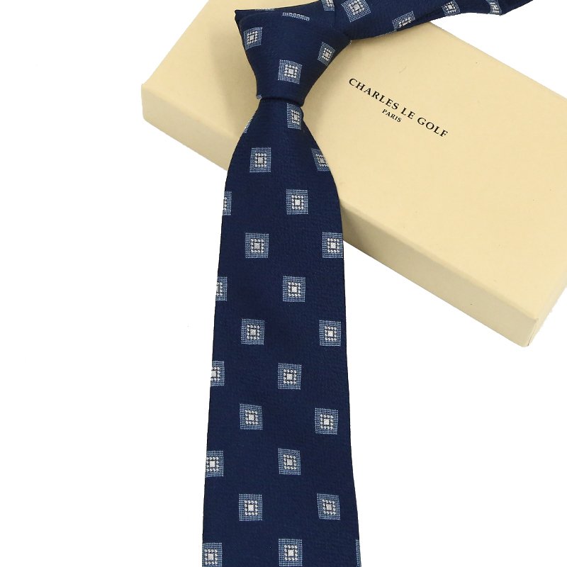 Hamocigia Handmade Deep Navy Flora 100% Silk Jacquard Woven Mens Tie Dye