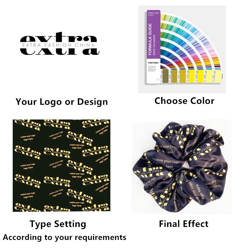 Wholesale custom printing logo scrunchy with bow satin ribbon hairband long scrunchies silk scarf scrunchies for women