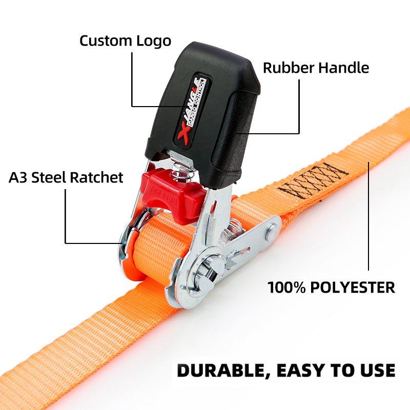 Custom Logo 1 Inch Rubber Handle Zinc Ratchet Straps Tie Down Tensioner Lashing Strap