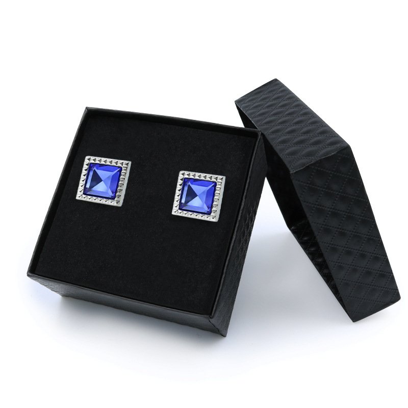 Star Stone Mens Shirt Cufflinks for Wedding Top Grade Blue Brown Silver Alloy Links Cufflinks for Men Cuff Links & Tie Clips
