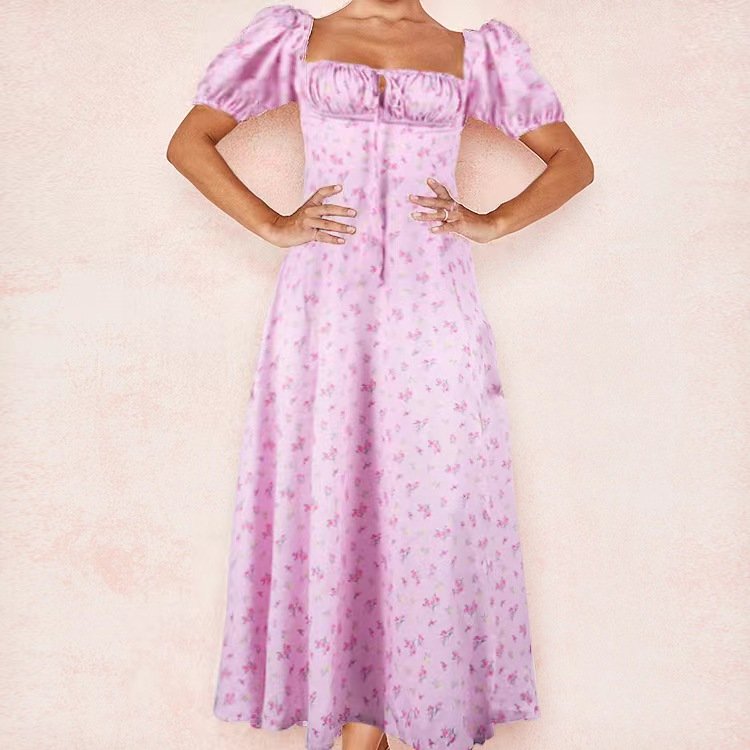 2024 spring and summer women's new floral ladies split big swing dress European and American women's new floral split pendulum