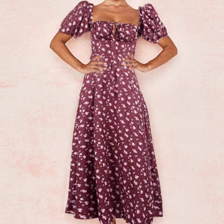 2024 spring and summer women's new floral ladies split big swing dress European and American women's new floral split pendulum