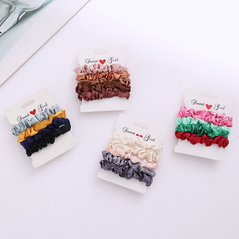 Custom Wholesale Skinny Chiffon Satin Silk Velvet Scrunchies Elastic Band Design Hair Rope Hair Tie For Woman Girls