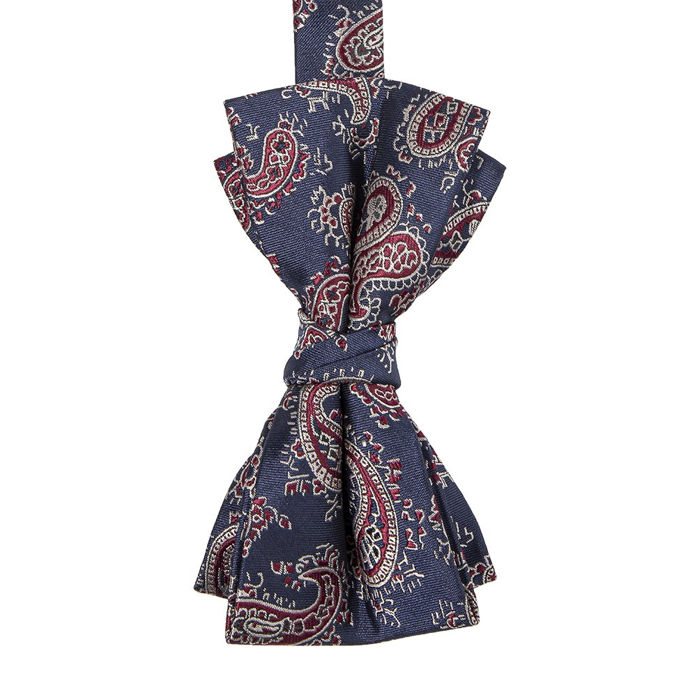 8-Piece Navy Wine Beige Paisley Pattern Polyester Necktie Set Including Bowtie Pocket Square Flower Lapel Metal Pin Cufflink Tie