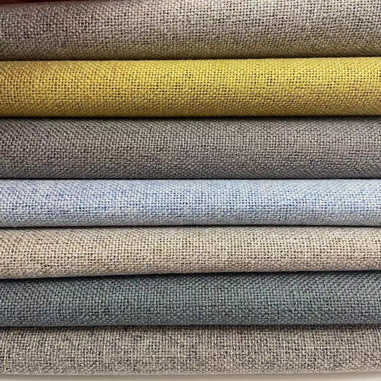 Wholesale two sides textured linen ready stock blackout curtain fabric and materials