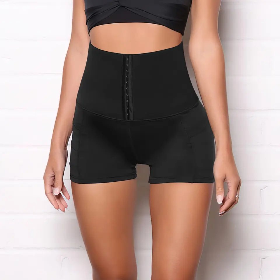 new Shrink Abdomen Yoga Leggings High Waist Hip Up Stretchy Tights Shorts Sexy Fitness Gym Training Knee-Length Breasted Shorts