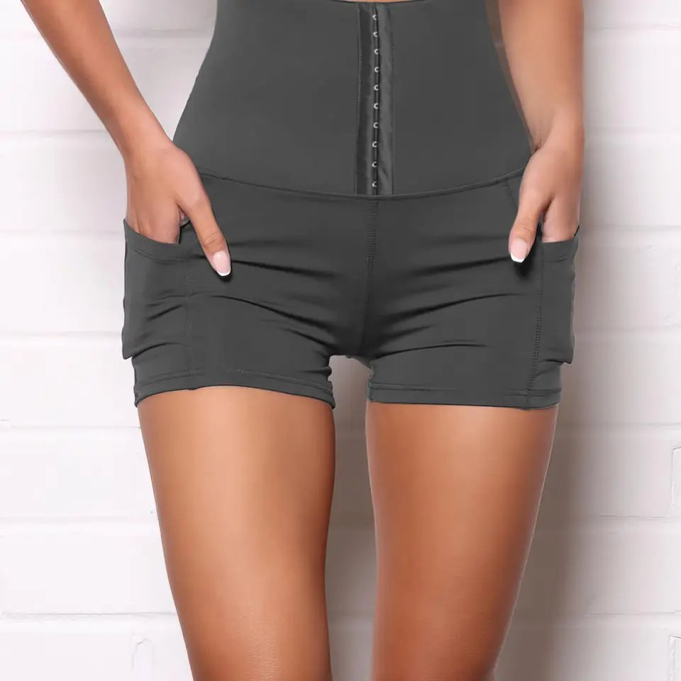 new Shrink Abdomen Yoga Leggings High Waist Hip Up Stretchy Tights Shorts Sexy Fitness Gym Training Knee-Length Breasted Shorts
