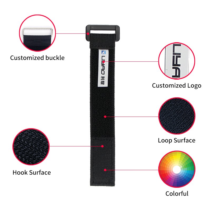 Manufacturer 25mm*200mm Multi Function Reusable Durable Elastic Strap Hook and Loop Cable Tie with Plastic Buckle strap
