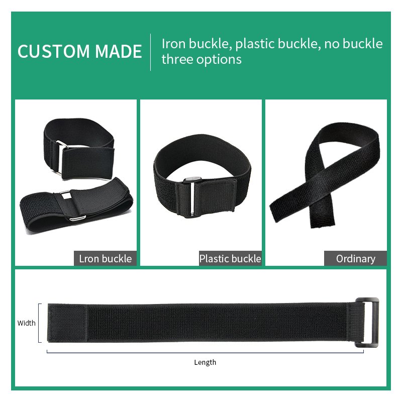 Manufacturer 25mm*200mm Multi Function Reusable Durable Elastic Strap Hook and Loop Cable Tie with Plastic Buckle strap