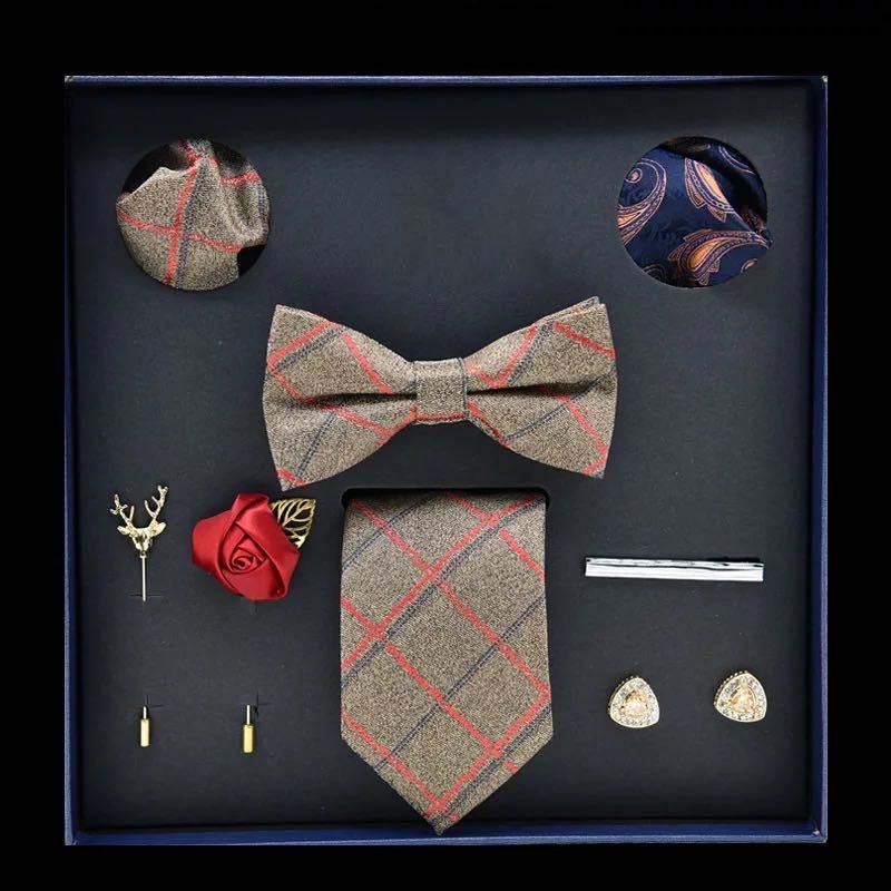 Men's Silk Tie and Pocket Square Woven Formal Tie Cufflink Set Solid Neckties